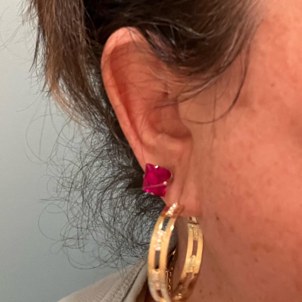 Ruby Square Studs. Lab Created. Sterling Mount .9… - image 3